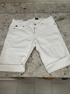 AG Adriano Goldschmied White Rolled Hem Jean Shorts